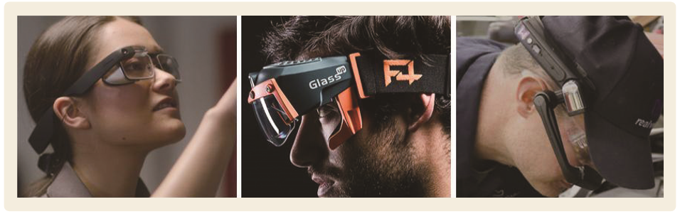 Google Glass Enterprise Edition 2(좌), GlassUp F4(중), Realwear HMT-1(우)